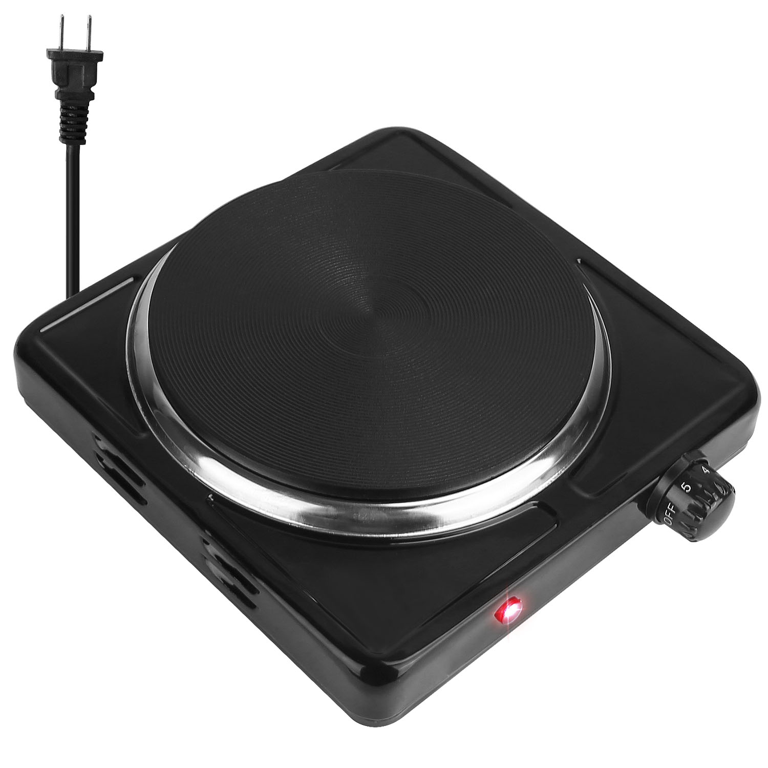 1500W Electric Single Burner Portable Heating Hot Plate Stove Countertop RV Hotplate with Non Slip Rubber Feet 5 Temperature Adjustments