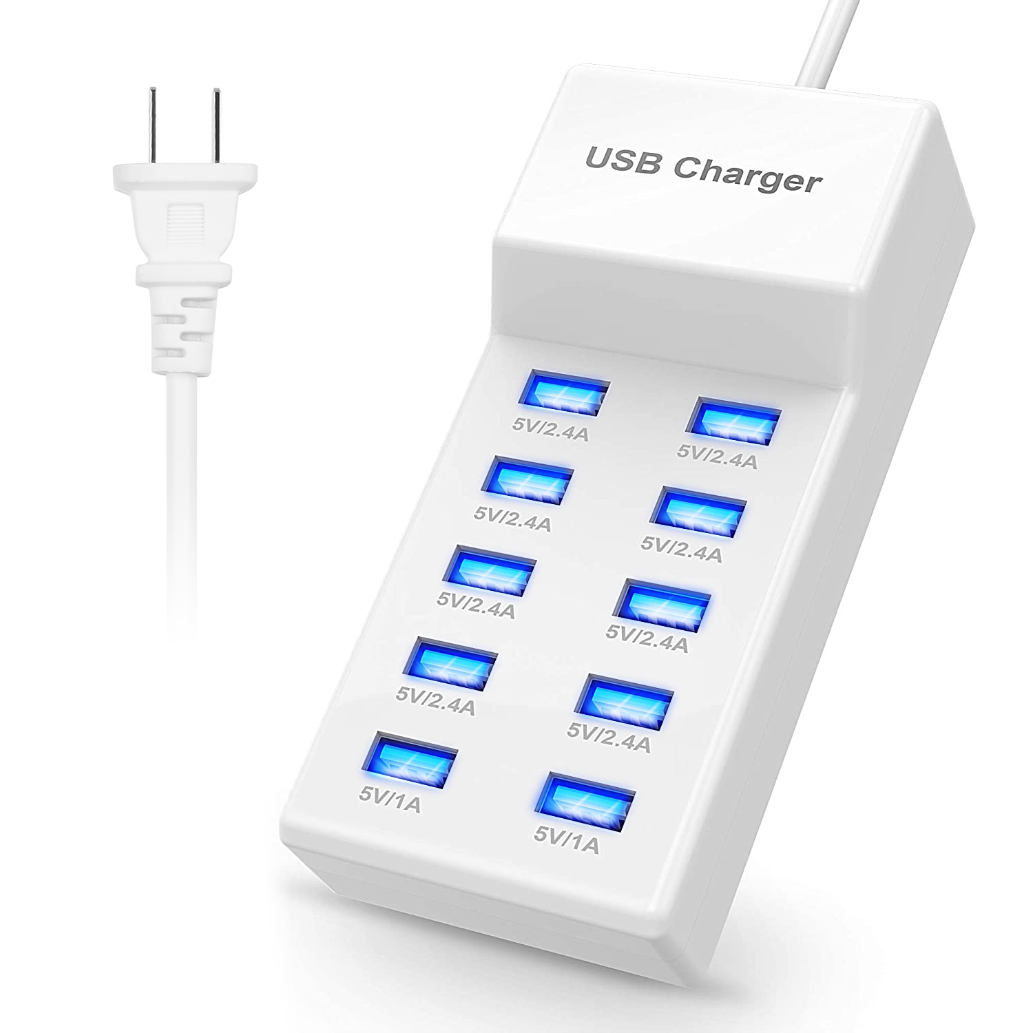 10 Ports USB Charging Station Hub 50W USB Wall Charger Fast Charging Power Adapter for Phone Tablet